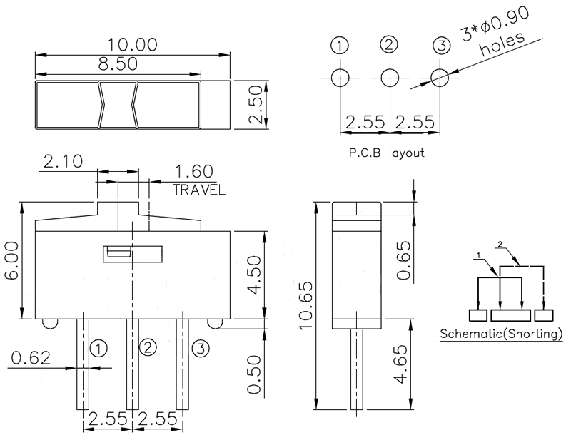 K3-1204D兩檔三腳插件撥動開關(guān)